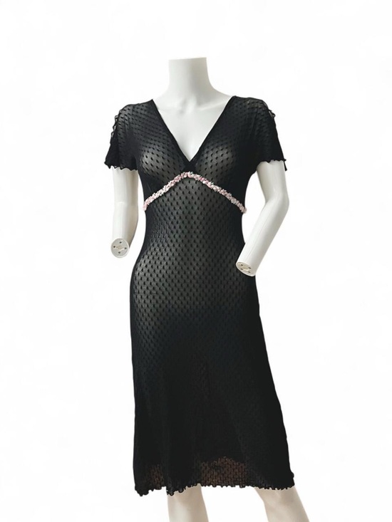 Betsey Johnson Dresses & Skirts - Betsey Johnson Black Mesh Chemise with Pink Trim Underbust